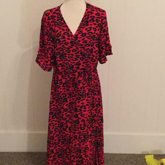 red animal print wrap dress